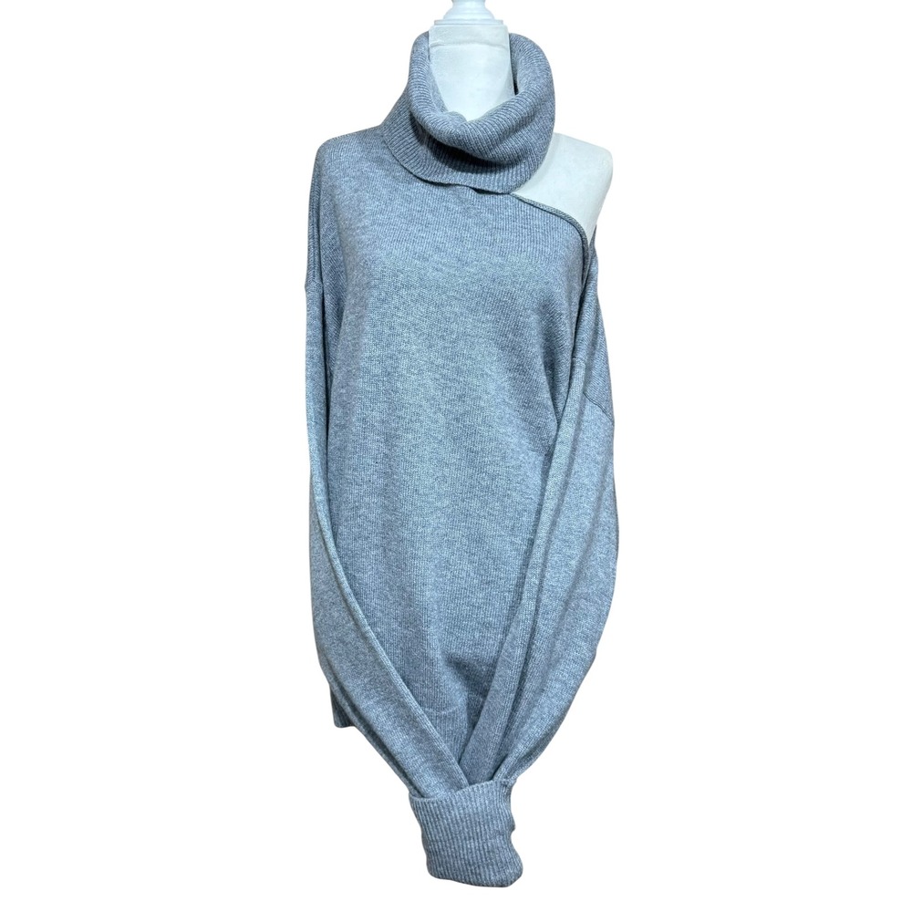 Paige Women's Soft Gray Wool Blend Cut Out Shoulder Turtleneck Sweater SZ L‎